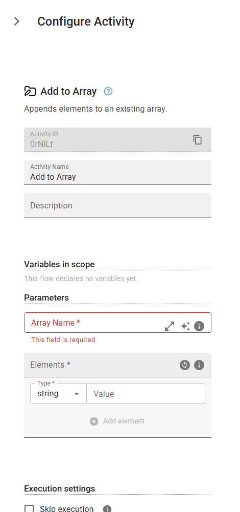The ArrayAppend activity in the designer