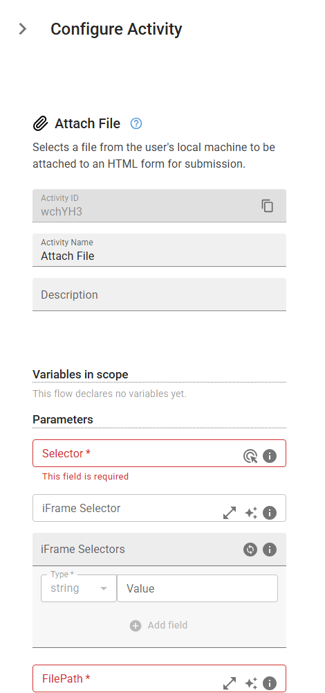 The AttachFile activity in the designer