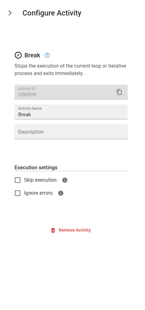 The Break activity in the designer