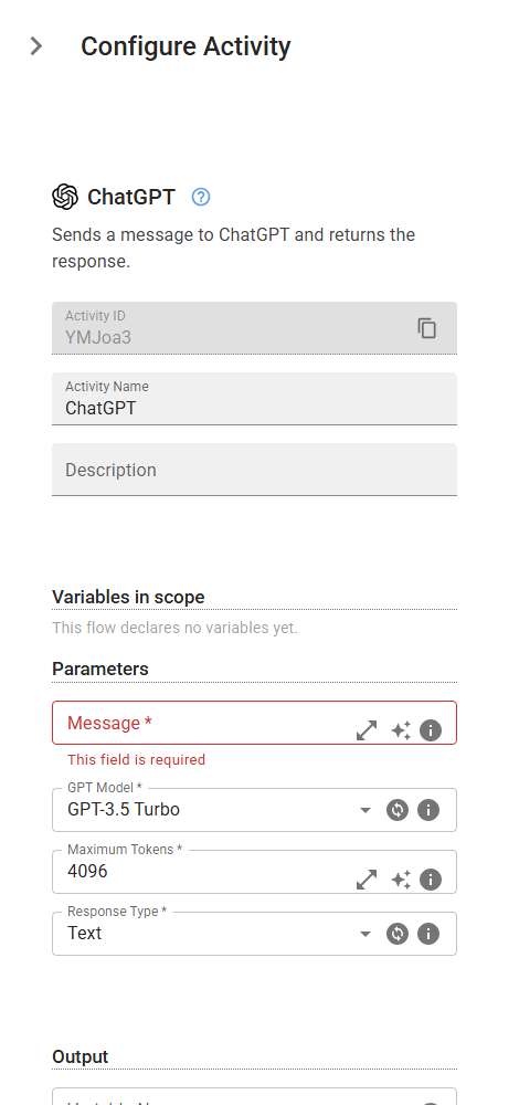 The ChatGPT activity in the designer