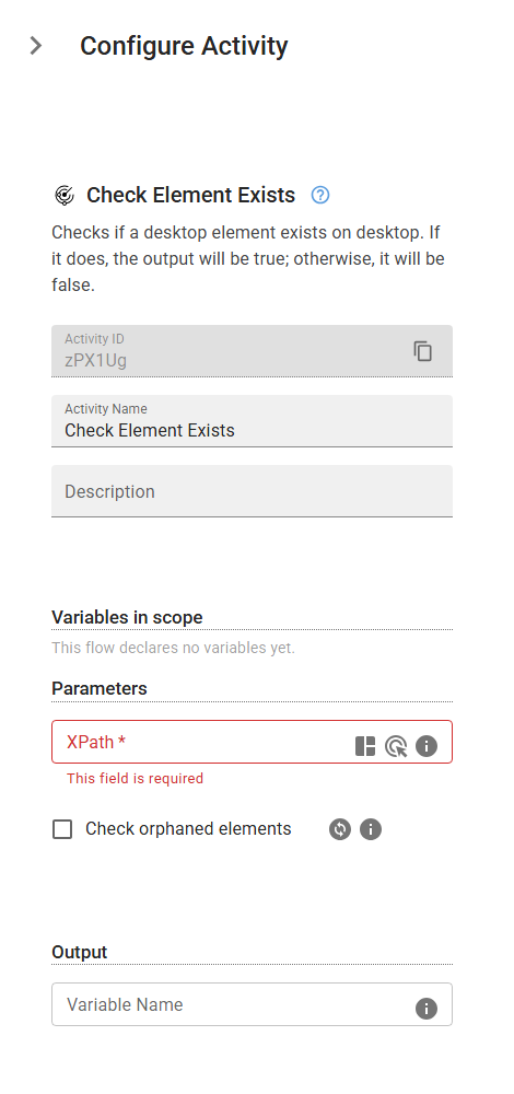 The CheckElementExists activity in the designer