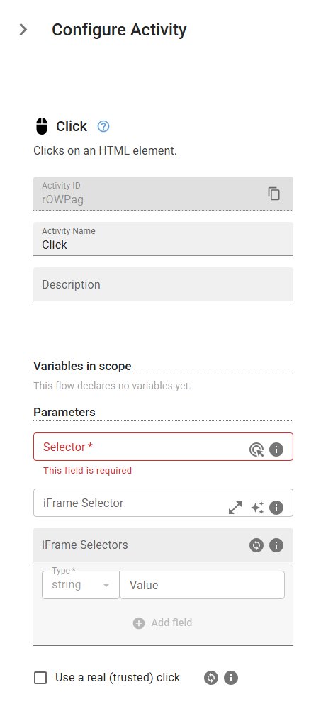 The ClickElement activity in the designer
