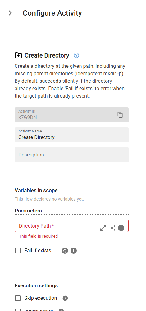The CreateDirectory activity in the designer