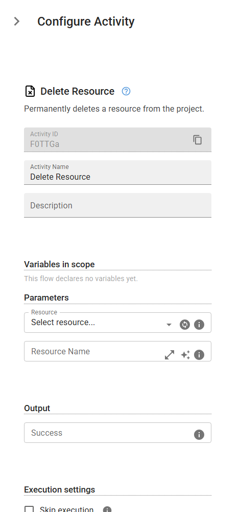 The DeleteResource activity in the designer