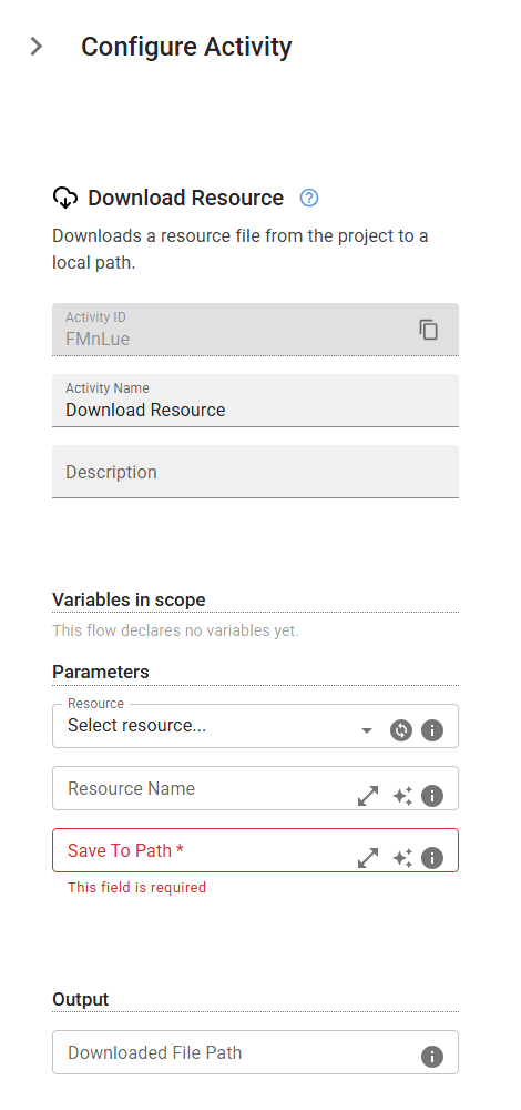 The DownloadResource activity in the designer