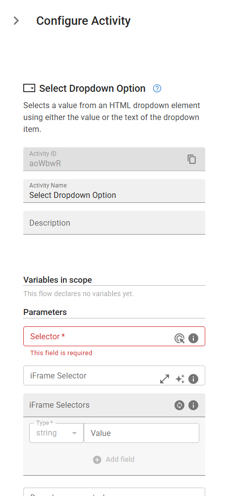 The DropDownSelect activity in the designer