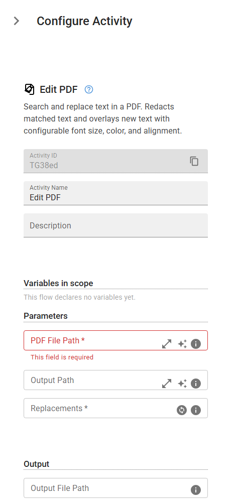 The EditPDF activity in the designer