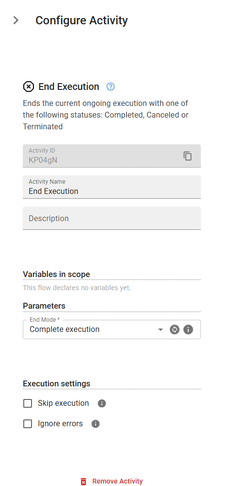 The EndExecution activity in the designer