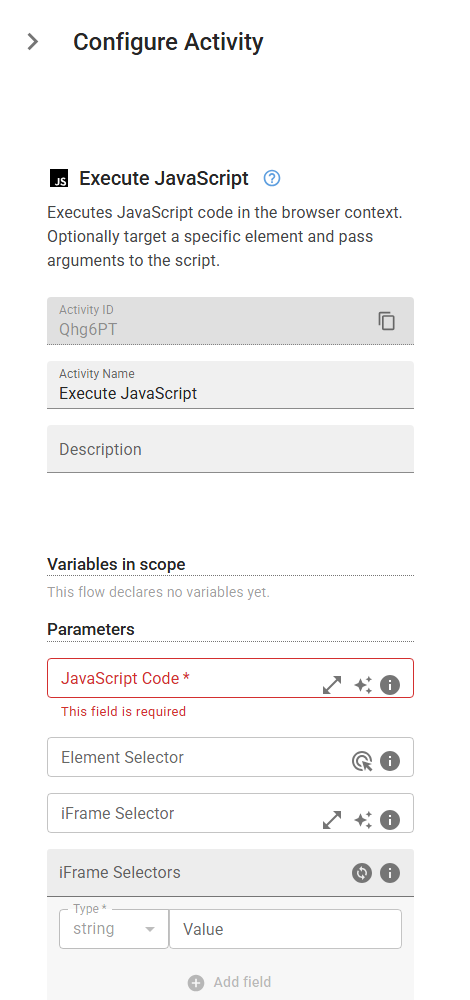 The ExecuteJavaScript activity in the designer