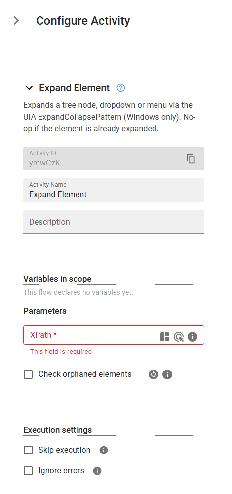 The ExpandElement activity in the designer