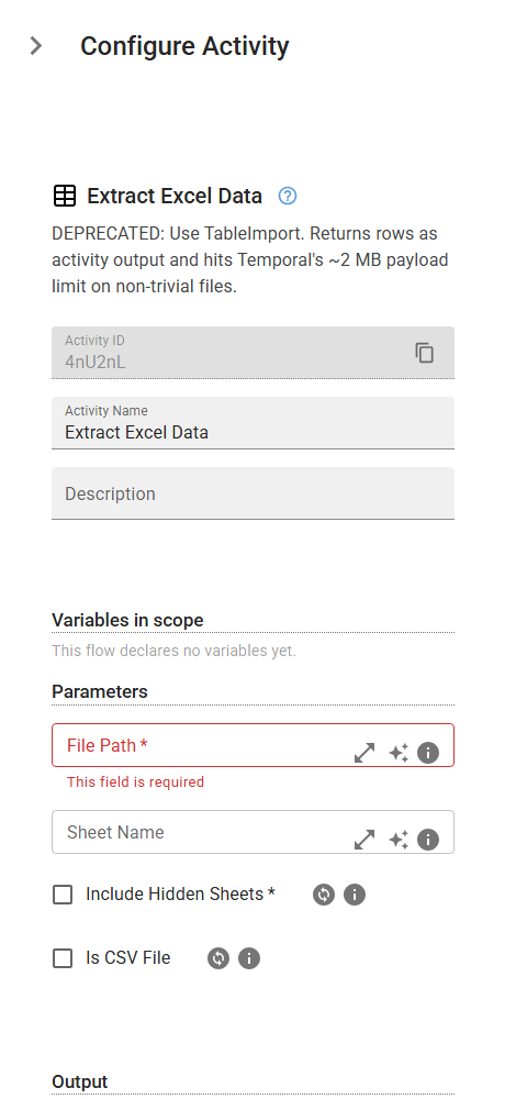 The ExtractDataExcel activity in the designer