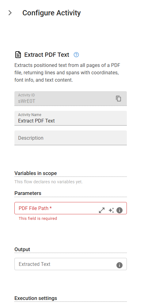 The ExtractPDFText activity in the designer