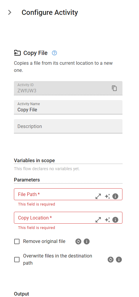 The FileCopy activity in the designer