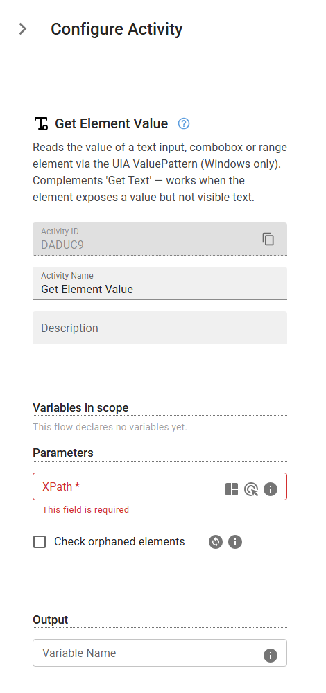 The GetElementValue activity in the designer