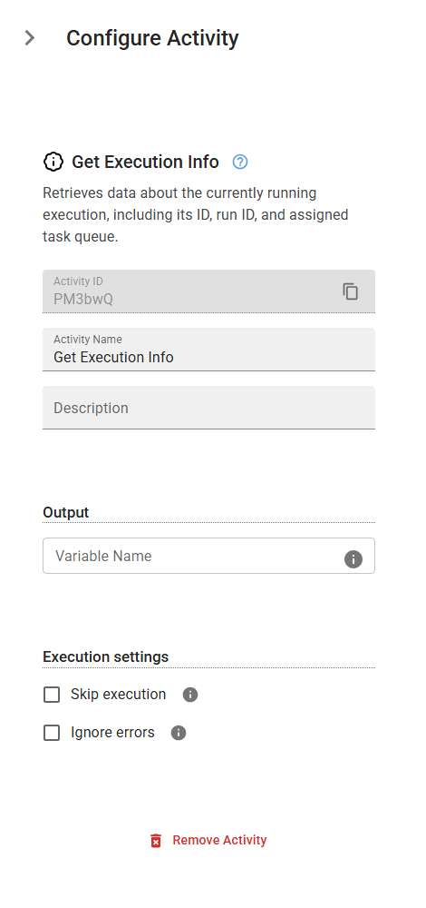 The GetExecutionInfo activity in the designer