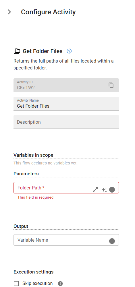 The GetFolderFiles activity in the designer