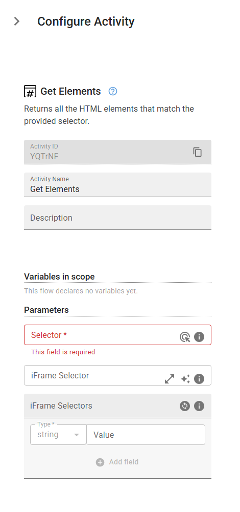 The GetHtmlElements activity in the designer