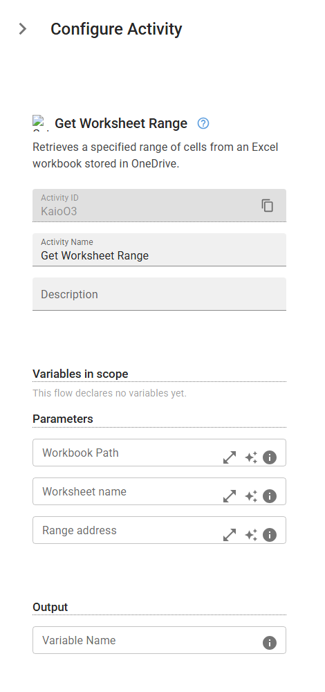The GetRange activity in the designer