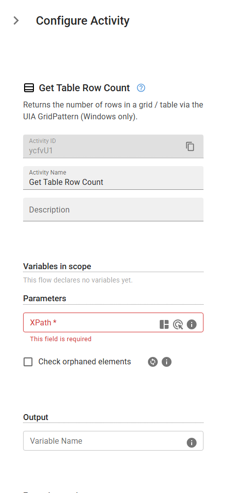 The GetTableRowCount activity in the designer