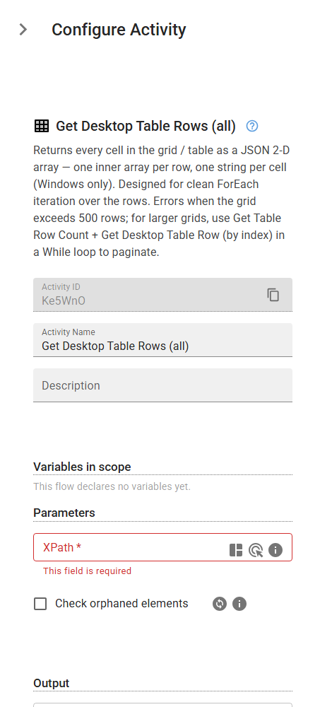 The GetTableRows activity in the designer