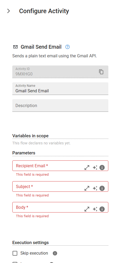 The GmailSendEmail activity in the designer