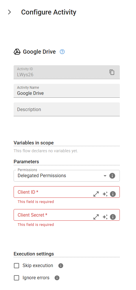 The GoogleDrive activity in the designer
