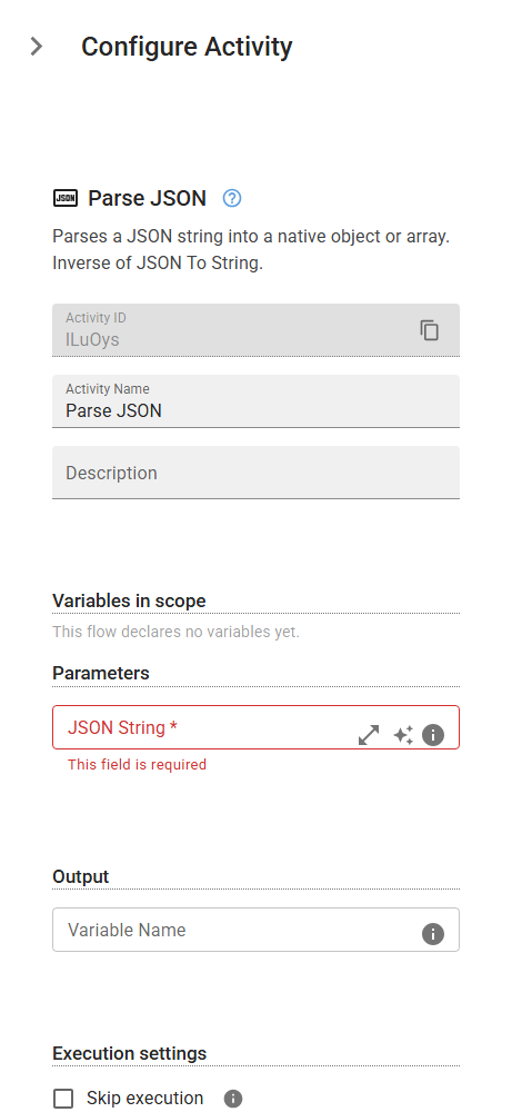 The JsonToString activity in the designer