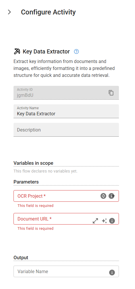 The KeyDataExtractor activity in the designer