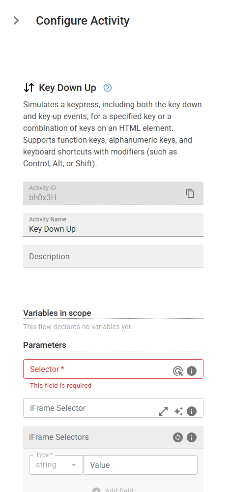 The KeyDownUp activity in the designer