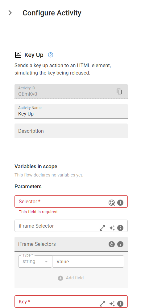 The KeyUp activity in the designer