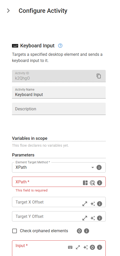 The KeyboardInput activity in the designer