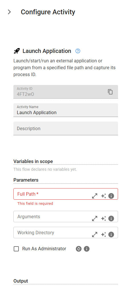 The LaunchApplication activity in the designer