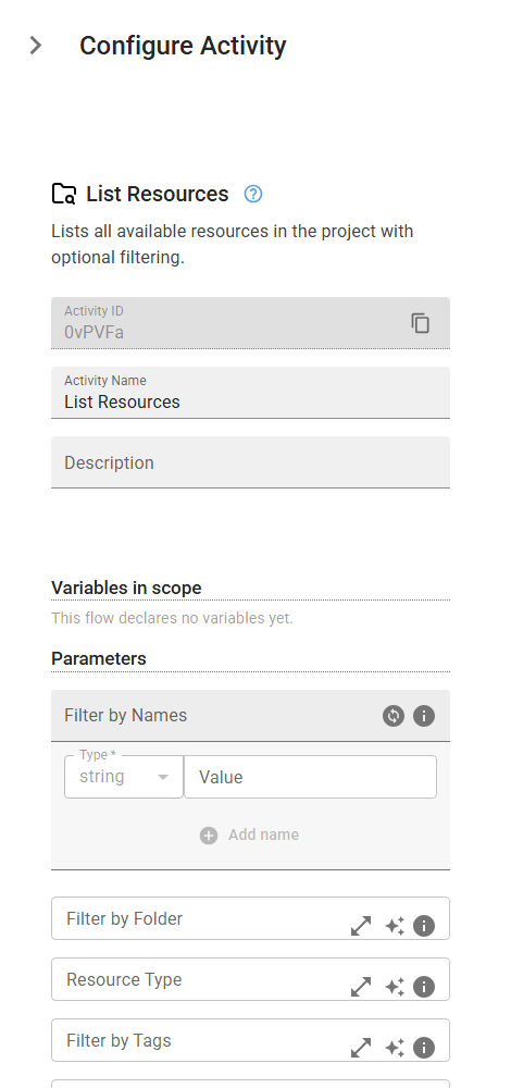 The ListResources activity in the designer
