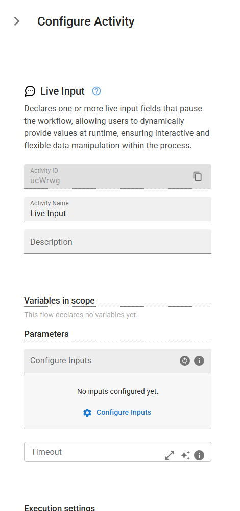 The LiveInput activity in the designer