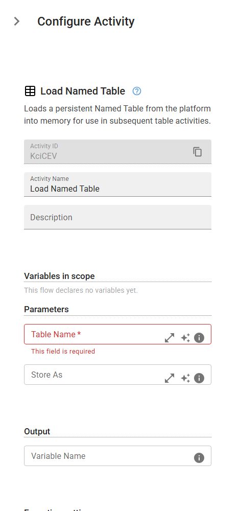 The LoadNamedTable activity in the designer