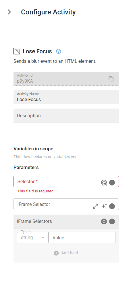 The LoseFocus activity in the designer