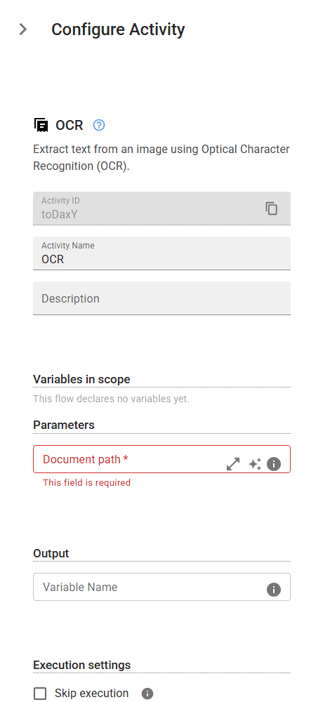 The OCR activity in the designer