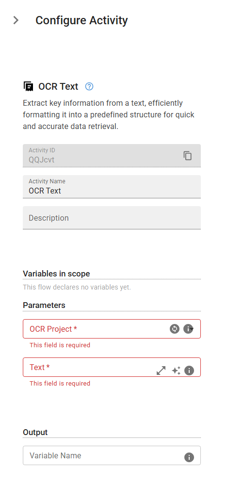 The OCRText activity in the designer