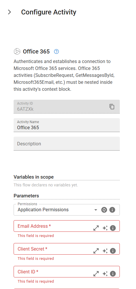 The Office365 activity in the designer