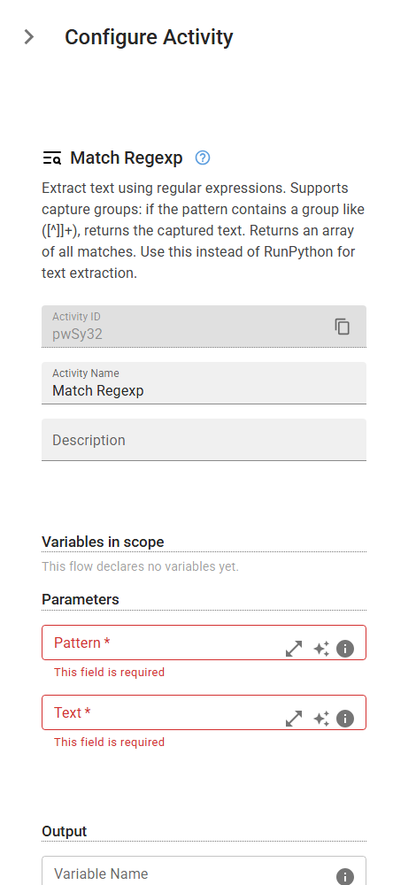 The Regex activity in the designer