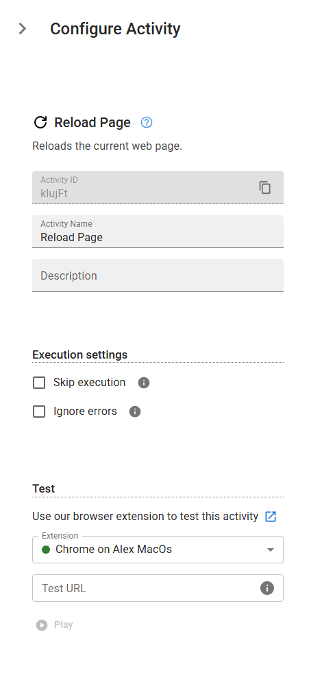 The ReloadCurrentPage activity in the designer