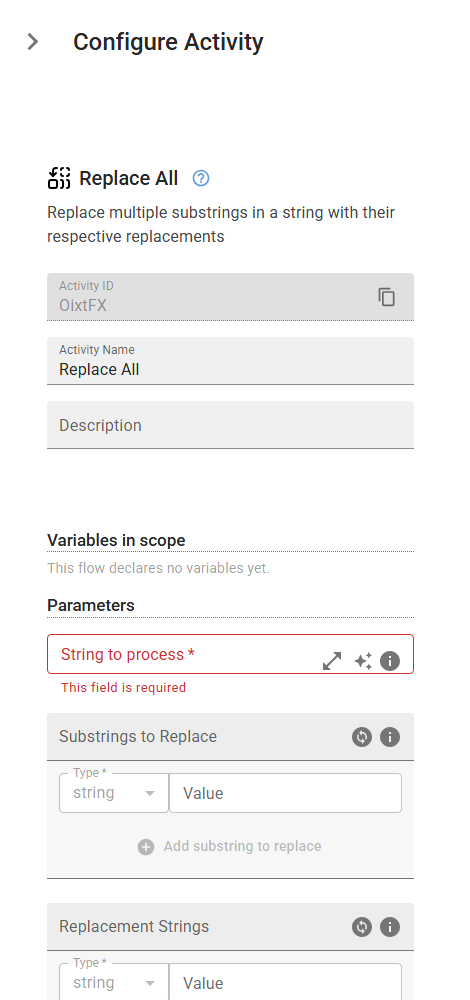The ReplaceAll activity in the designer