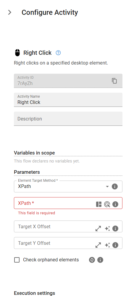 The RightClick activity in the designer