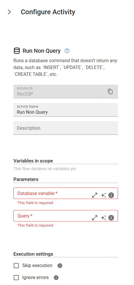 The RunNonQuery activity in the designer