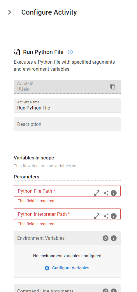 The RunPythonFile activity in the designer