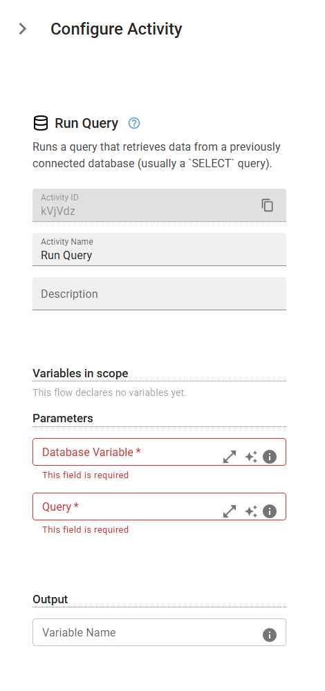 The RunQuery activity in the designer