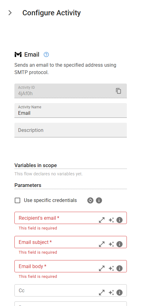 The SMTPEmail activity in the designer