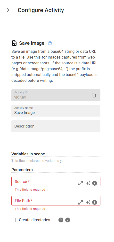 The SaveImage activity in the designer