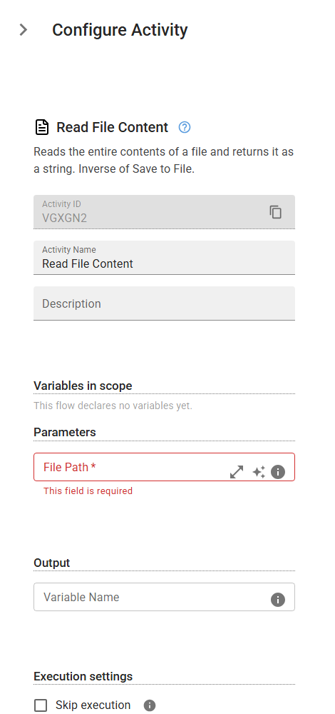 The SaveToFile activity in the designer