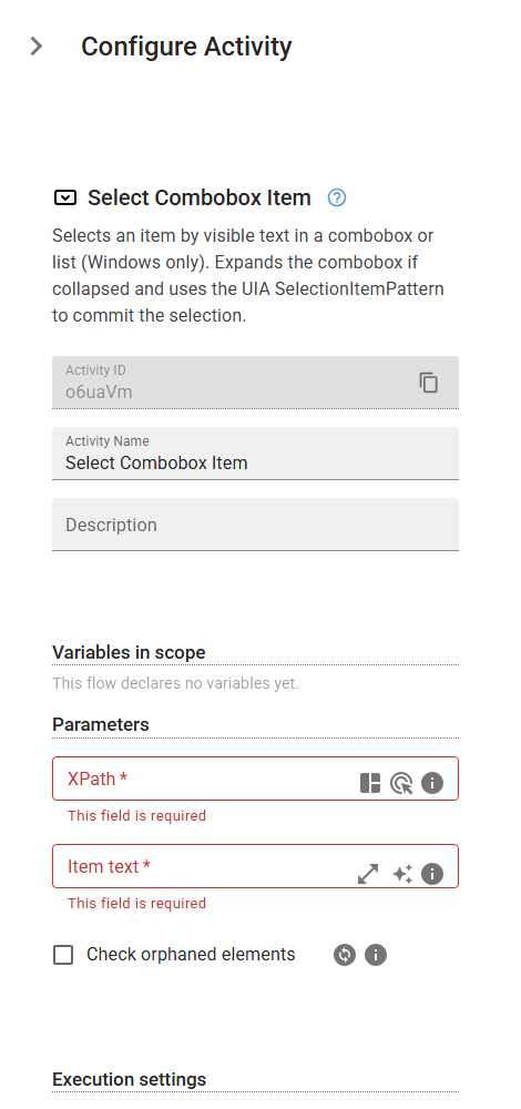 The SelectComboboxItem activity in the designer